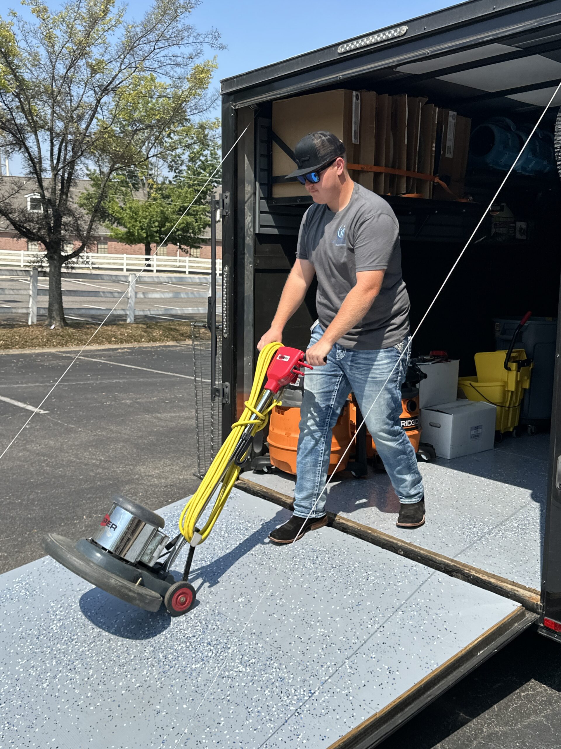 Midsouth Cleaning technician using professional floor care machine for spotless results.
