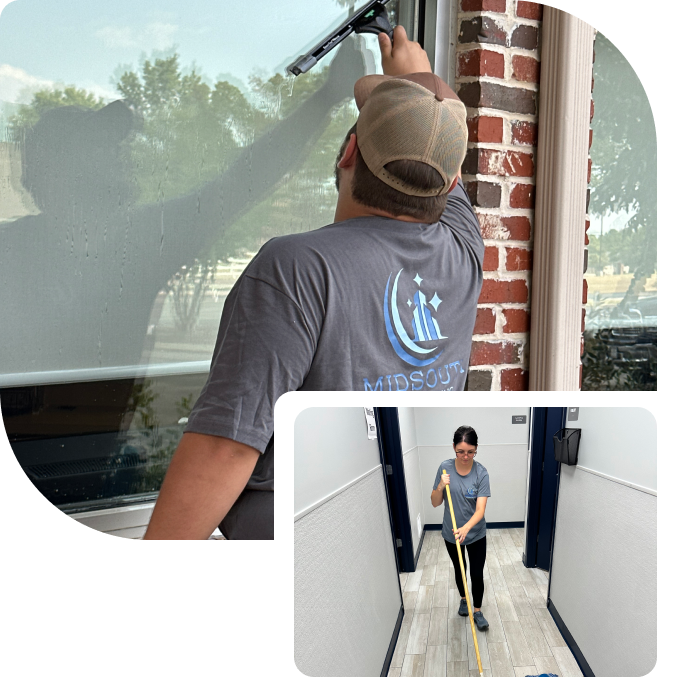 Midsouth Cleaning experts delivering reliable window and floor cleaning with a focus on quality and on-time service.